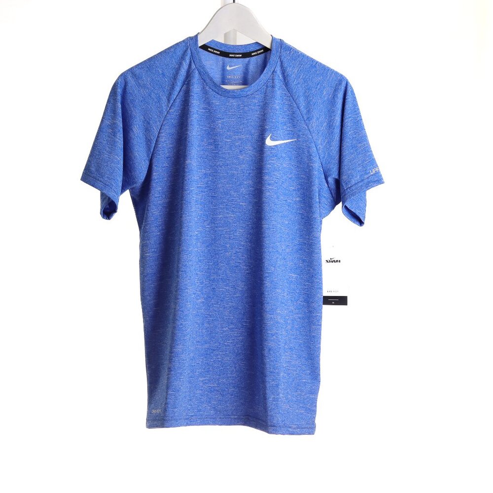 Nike Men’s Dri-FIT UPF 40+ Hydroguard Swim Tee – Small, Medium (Blue)